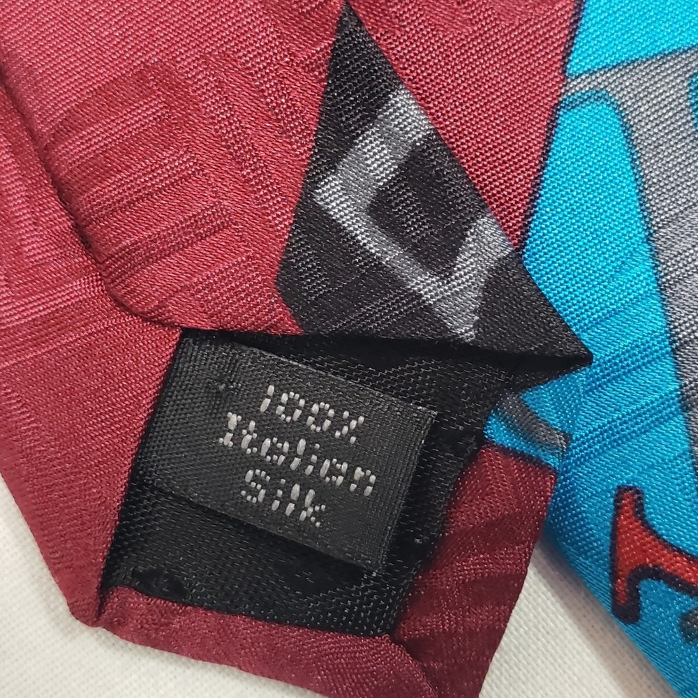 Bugatti Mens Geometric Abstract Italian Silk Tie OS Red Blue Multi - Picture 4 of 5